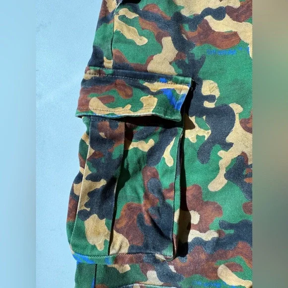 $505 Off White Kids Boys Camo Camouflage Print Khaki Cargo Pants Trousers Size 6